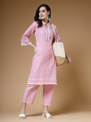 indibelle Women Embroidered Straight Kurta(Pink)