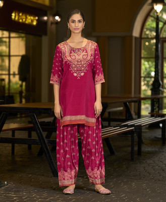 MOJILAA Women Ethnic Top Palazzo Set