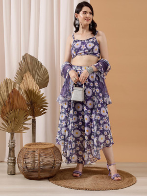 INDO STREET Women Crop Top Skirt Dupatta Set