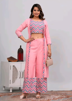 RTNGARMENTS Top Palazzos Western Set with Jacket