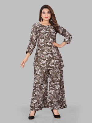 Hiral Creation Women Printed Brown Top & Pyjama Set