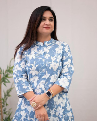 Saral Women Floral Print A-line Kurta(Light Blue)