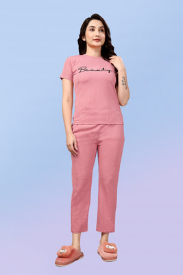 ZEEMBOOLI Women Printed Pink Top & Pyjama Set