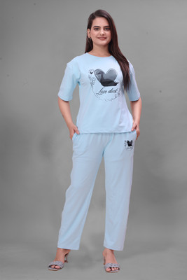 NARAYAN TEXTILE Women Graphic Print Blue Top & Pyjama Set