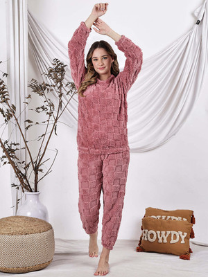 NEUDIS Women Self Design, Printed Pink Night Suit Set