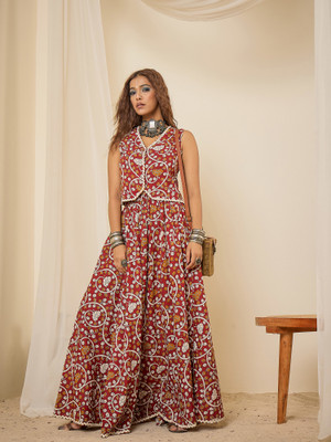 WineRed Top Skirt Co-ords Set