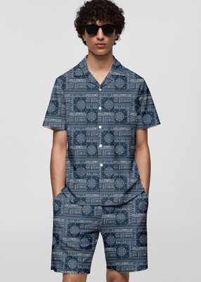 CHEAPSHIRTS Men Printed Blue Night Suit Set