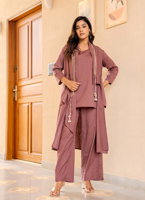 Anusheet Fashion Top Palazzos Co-ords Set with Coat