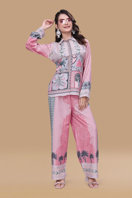 Peach Petals Shirt Palazzos Co-ords Set