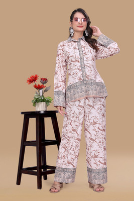 Peach Petals Shirt Palazzos Co-ords Set