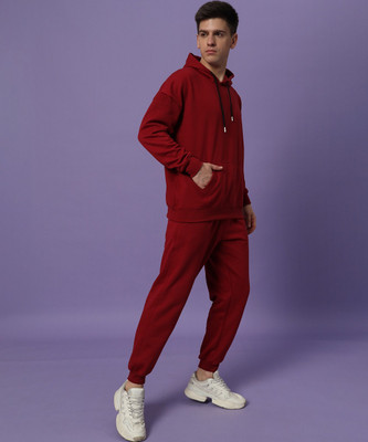 Tdoc Men Solid Maroon Top & Pyjama Set