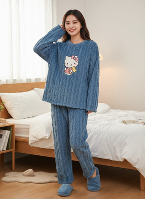 Lugo Women Self Design Blue Night Suit Set