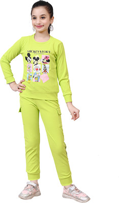 KUTE KIDDIES Girls Minnie Casual Top Track Pants(BRIGHT GREEN)