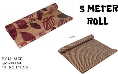 Variety Products Collection Fridge Mat(Width: 45 cm, Brown Leaves, Brown Check Pattern)