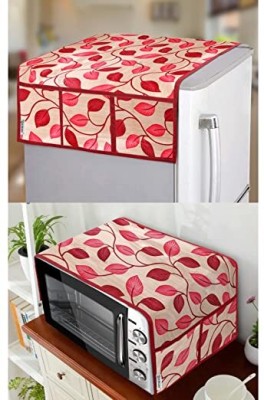 E-Retailer Refrigerator  Cover(Width: 53 cm, Length-99cm) and oven Top Cover With Utility Pockets (Red, Pack of-2Pcs)