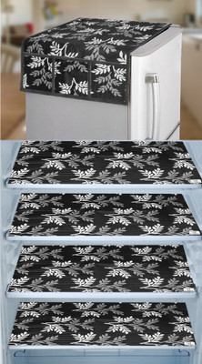E-Retailer Refrigerator  Cover(Width: 53 cm, Length-99cm)With Utility Pockets and Set of 4Pc Fridge Mats (Black, Pack of-5Pcs)