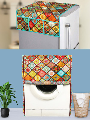 E-Retailer Front Loading Washing Machine  Cover(Width: 58 cm, Height-89cm) 1Pc Fridge Top Cover With Utility Pockets (Multi, Set Contains-2Pcs)