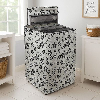 Visutra Top Loading Washing Machine  Cover(Width: 66 cm, Light Grey with Black Floral Print)