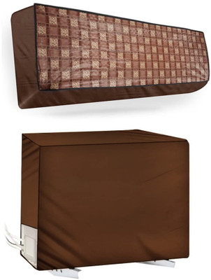 MW PRINTS Air Conditioner  Cover(Width: 23 cm, Split AC Cover Set of Indoor & Outdoor Units for 2 Ton, Brown Check)