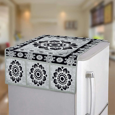 E-Retailer Refrigerator  Cover(Width: 53 cm, White, Black)
