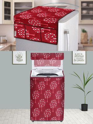 E-Retailer Top Loading Washing Machine  Cover(Width: 58 cm, Height-89cm) 1Pc Fridge Top Cover With Utility Pockets (Maroon, Set Contains-2Pc)
