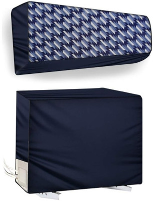 MW PRINTS Air Conditioner  Cover(Width: 23 cm, Split AC Cover Set of Indoor & Outdoor Units for 2 Ton, Blue Houndstooth)