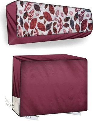 MW PRINTS Air Conditioner  Cover(Width: 23 cm, Split AC Cover Set of Indoor & Outdoor Units for 2 Ton, Maroon Grey Leaf)
