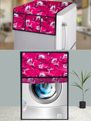 JM Homefurnishings Front Loading Washing Machine  Cover(Width: 63 cm, White, Dark Pink)