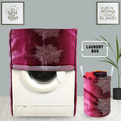 E-Retailer Front Loading Washing Machine  Cover(Width: 58 cm, Height-89cm) With 1Pc. Foldable Laundry Bag (Pink Printed, Set Contains-2Pcs)