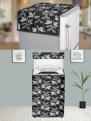 E-Retailer Top Loading Washing Machine  Cover(Width: 58 cm, Height-89cm) 1Pc Fridge Top Cover With Utility Pockets (Black, Set Contains-2Pcs)