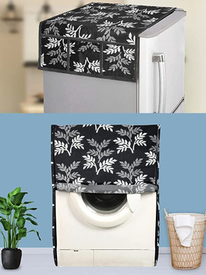 E-Retailer Front Loading Washing Machine  Cover(Width: 58 cm, Height-89cm) 1Pc Fridge Top Cover With Utility Pockets (Black, Set Contains-2Pc)