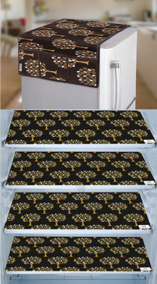 E-Retailer Refrigerator  Cover(Width: 53 cm, Length-99cm)With Utility Pockets and Set of 4Pc Fridge Mats (Brown, Pack of-5Pcs)