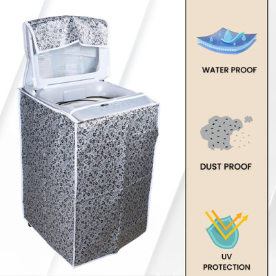 MW PRINTS Top Loading Washing Machine  Cover(Width: 56 cm, PVC Top Load Washing Machine Cover Suitable For LG 6 To 7.5 Kg, Black & Grey)