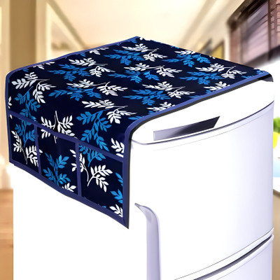 Crosmo Refrigerator  Cover(Width: 56 cm, Blue Leaf)