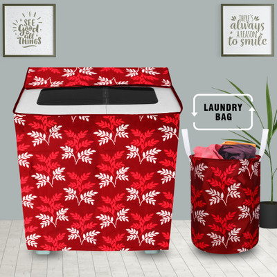 E-Retailer Semi-Automatic Washing Machine  Cover(Width: 84 cm, Height-94cm) With 1Pc. Foldable Laundry Bag (Maroon Leaf, Set Contains-2Pcs)