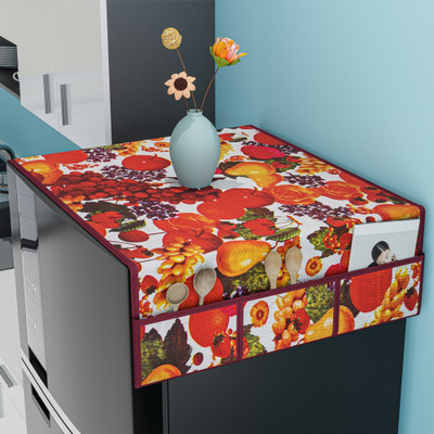 KUBER INDUSTRIES Refrigerator  Cover(Width: 100 cm, White & Maroon)