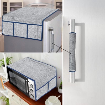 E-Retailer Refrigerator  Cover(Width: 53 cm, Length-99cm) With Handle Cover and Microwave Oven Top Cover (Grey, Pack of-3Pcs)