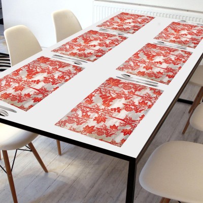 Crosmo Rectangular Pack of 6 Table Placemat(Red, PVC)