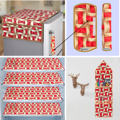 E-Retailer Refrigerator  Cover(Width: 99 cm, Combo Set) (1Pc Fridge Cover+2Pc Handle Cover+4Pc Mat+1Pc Wall Hanging) (Box Red)