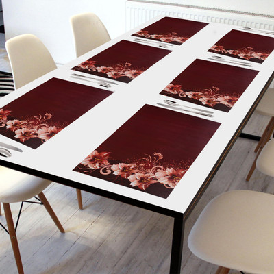 Crosmo Rectangular Pack of 6 Table Placemat(Red, White, PVC)