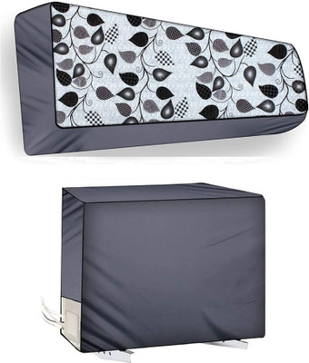Lala Maneet Air Conditioner  Cover(Width: 23 cm, Split AC Cover Set of Indoor & Outdoor Units for 2 Ton, Grey Leaf)