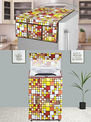 E-Retailer Top Loading Washing Machine  Cover(Width: 58 cm, Height-89cm) 1Pc Fridge Top Cover With Utility Pockets (Brown, Set Contains-2Pcs)