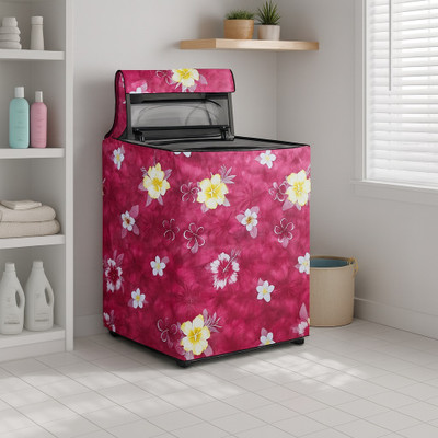 Visutra Top Loading Washing Machine  Cover(Width: 57 cm, Dark Pink with Yellow & White Floral Print)