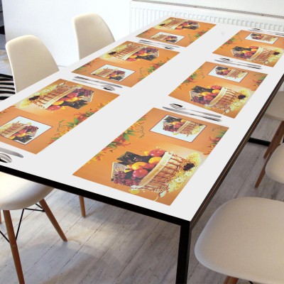 Crosmo Rectangular Pack of 6 Table Placemat(Yellow, PVC)