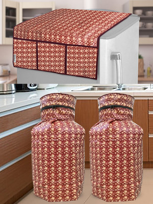 E-Retailer Refrigerator  Cover(Width: 53 cm, Length-99cm) with LPG Gas Cylinder Cover (Brown, Set Contains-3Pcs)