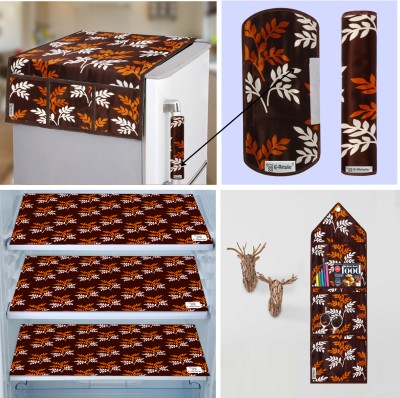 E-Retailer Refrigerator  Cover(Width: 99 cm, Combo Set) (1Pc Fridge Cover+2Pc Handle Cover+3Pc Mat+1Pc Wall Hanging) (Brown)