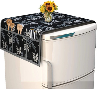VP Creation Refrigerator  Cover(Width: 60 cm, Black Leaf)