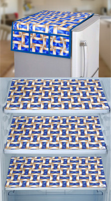 E-Retailer Refrigerator  Cover(Width: 53 cm, Length-99cm)With Utility Pockets and Set of 3Pc Fridge Mats (Blue, Pack of-4Pc)