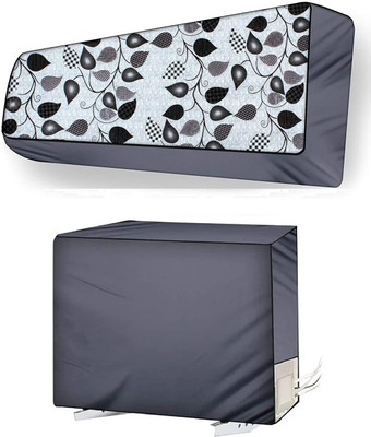 MW PRINTS Air Conditioner  Cover(Width: 88.9 cm, Grey Leaf)