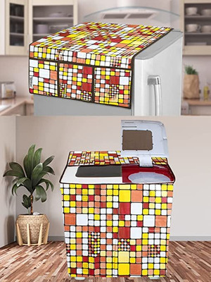 E-Retailer Semi-Automatic Washing Machine  Cover(Width: 84 cm, Height-94cm) 1Pc Fridge Top Cover With Utility Pockets (Brown, Set Contains-2Pcs)